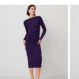 Ann Taylor Purple Gathered Waist Column Sheath Dress